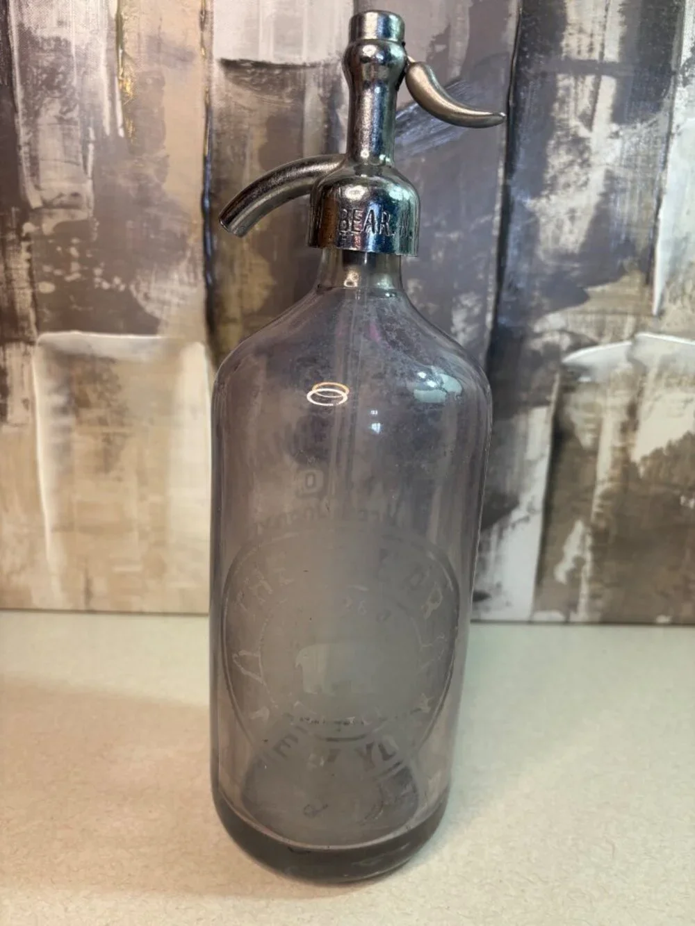 Vintage The Bear New York  J. Petermann Co W Hoboken NJ  Glass Seltzer Bottle